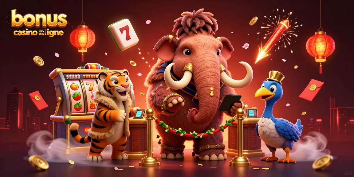 Profitez des promotions de bonus casino en ligne avec des personnages animés illustrant l'excitation du jeu.