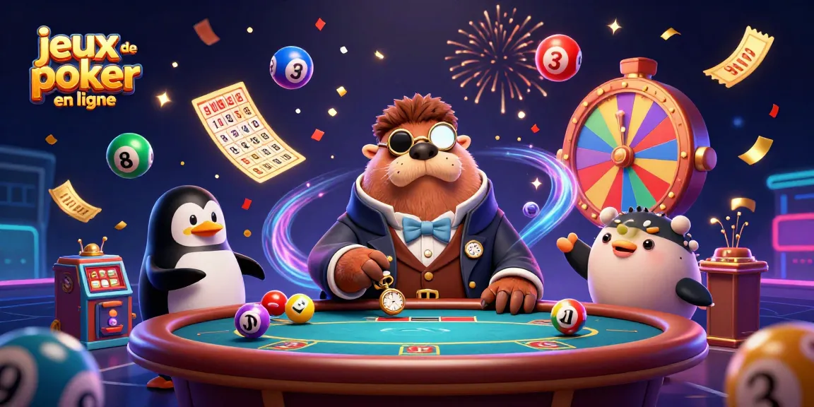 Jouez aux jeux de poker en ligne avec un phoque en costume et un dealer pingouin.