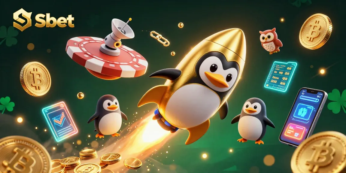 Experience thrilling wins at Shbet with a vibrant cosmic casino scene featuring a golden penguin and crypto elements.
