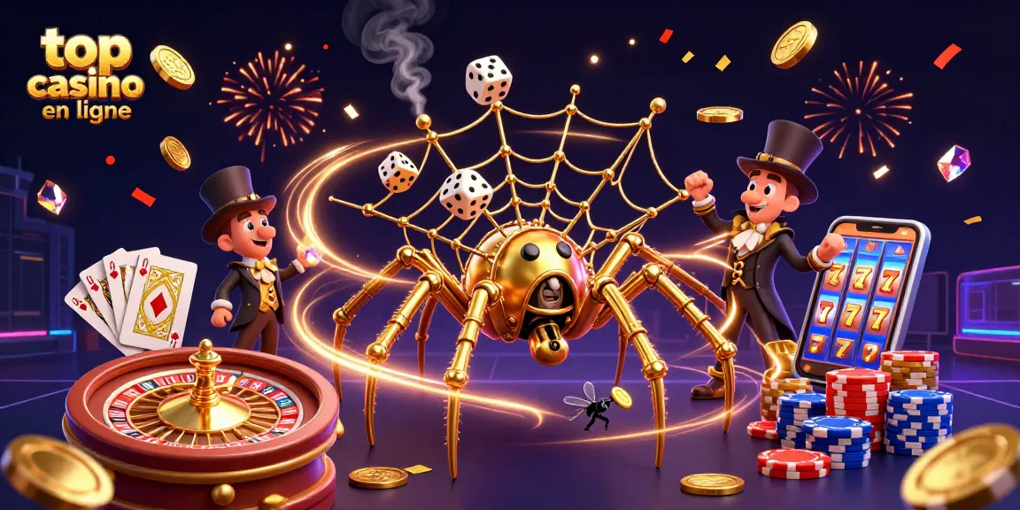 Attraper des dés perdants dans la toile d'une araignée steampunk au casino en ligne avec de l'argent, joyaux, et la roue de la roulette.