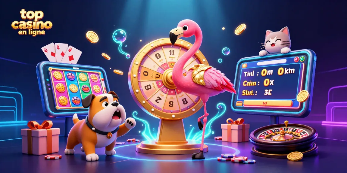 Découvrez le meilleur casino en ligne avec une flamme de chance au centre d'une scène excitante de jeux.