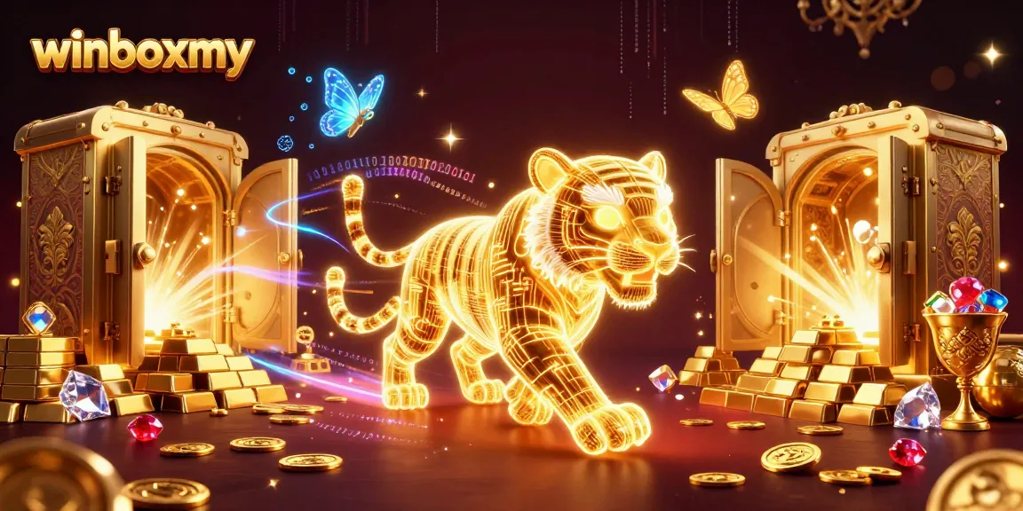 WinboxMY offers exciting gameplay with a majestic tiger symbolizing luck in a digital casino.