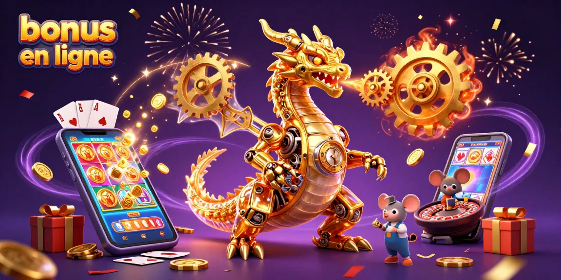 Obtenez des bonus de casino en ligne attractifs et explorez des jeux passionnants avec cette illustration dynamique.