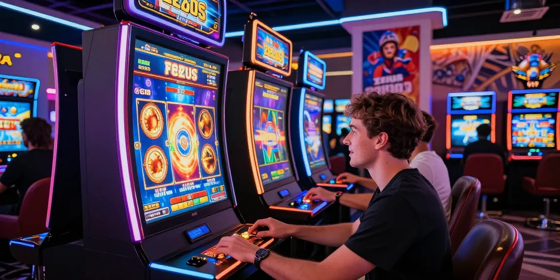 Player enjoying zeus slot in a modern gaming lounge with colorful lighting