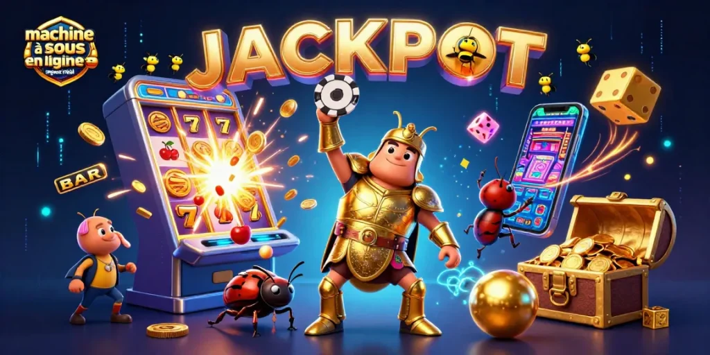 Déclenchez des gains avec machine à sous en ligne argent réel dans une illustration immersive de casino.