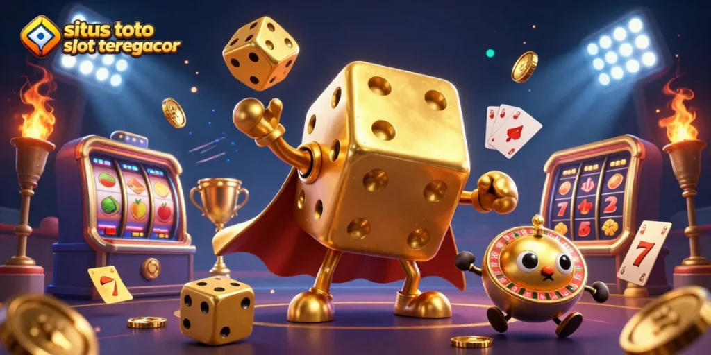 Experience thrilling gameplay at situs toto slot tergacor with dynamic golden dice characters and exciting slot reels.