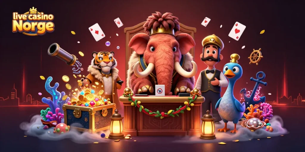 Oppdag den spennende atmosfæren i live casino Norge med vår 3D-illustrasjon av en mammut, en sabeltann og en dodo.