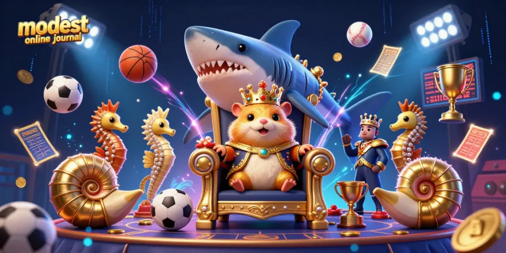Engage with the vibrant energy of the modest online journal's 3D casino scene featuring a golden hamster king and dynamic sports elements.