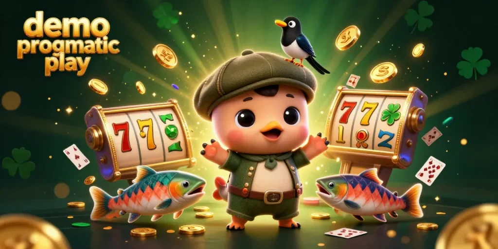Experience the thrill of demo pragmatic play in this vibrant 3D casino illustration with playful characters and slot game elements.